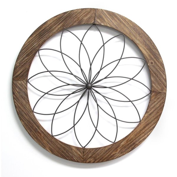 Kd Estanteria Round Wood & Metal Medallion Wall Decor, Natural Wood & Black KD2627100